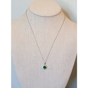 Vintage Charles Winston Marked 925 Green Crystal & CZ Pendant on Italy 925 Chain